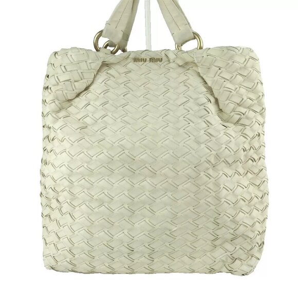 miu miu tote bag Intetcho beige leather Authentic - Picture 1 of 10